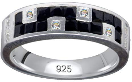 Bandring Schwarz Weiß Fingerring Echt Sterling Silber 925 Zirkonia Liebe Glaube Hoffnung Emotion Symbol Motiv Stil Objekt weiss klar transparent