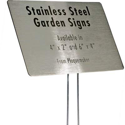 Gartenschild aus Edelstahl 10,2 x 5,1 cm abgerundetes Schild mit einem 25,4 cm langen Pfahl Ideal als Garten-Gedenk- oder Pflanzenetikett (Edelstahl, 10,2 x 5,1 cm)