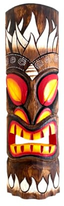 OMA Wooden Hand Crafted Tiki Mask with Stunning Details Tropical Flames Island Art Wall Mask Hanging Home Decor Gift Large 20