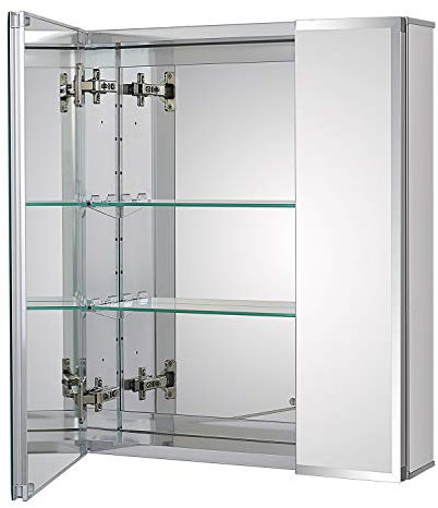 Fundin Aluminium Badezimmer Medizinschrank mit Framless Doppelseitenspiegel Tür20 x 24 Zoll Aussparung oder Oberflächenmontage;2 Türen, 20 x 24 x 5,24 Zoll, Silber