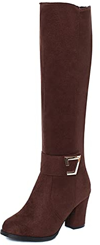 CuteFlats Moda femenina Botas de caña alta con tacón de bloque, marrón oscuro, 38 EU