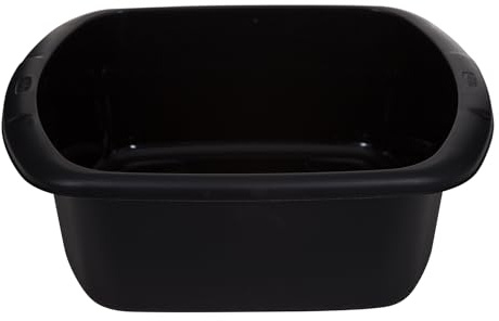 Small Rectangular Washing Up Bowl Dish Washing Washtub, Durable Plastic, Volume: 7 Liter, Size: 32 x 28 x 13 cm, Colors: Black, Brown, Silver, Cream (Black)