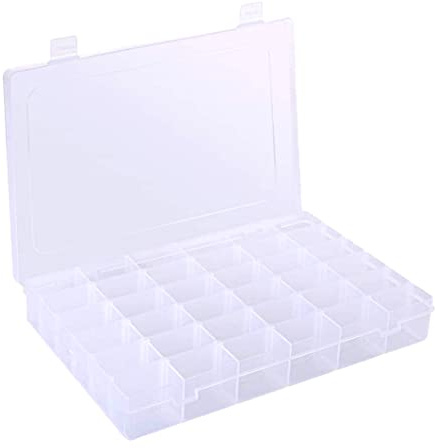 Snner Organisateur de boîte de rangement de bijoux 1pc 36 grilles en plastique boîte transparente comparables compartiments réglables contenants blancs pour boucle d'oreille en anneau