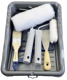 Bac à peinture + 1 pinceau plat 35mm + 2 rouleaux + 1 couteau de peintre + 1 grille plastique