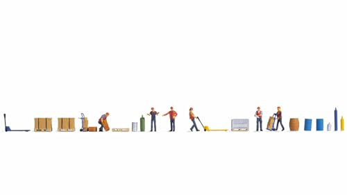 NOCH® Figuren-Themenwelt „Güterverladung“, mit bewegten Lagerarbeiterfiguren, handkoloriert für die Spur H0, ideal für lebendige Modellbau-Szenen