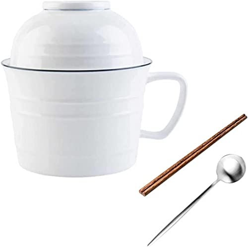 Giant Breakfast Mugs,Salad Bowl,Ceramic Soup Cup,Unique Soup Mug Container Coffee Tea Soup Bowls,Ceramic Cup,Large Instant Ramen Bowls with Lid,33 Ounces Deep with Handle Student Dormitory Lunch Box T