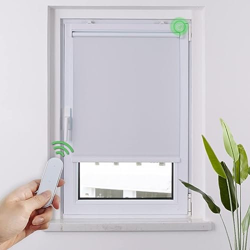 HOMEDEMO M100 Elektrische Rollos Verdunkelungsrollo mit Motor & Fernbedienung, Weiß 75x130cm(BxH), Smart Rollo ohne Bohren klemmfix & mit Bohren, Sonnenschutz Sichtschutz Rollo für Fenster