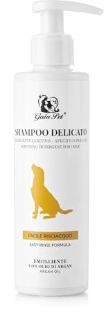 Gaia Pet Shampoo Delicato per Cani e Cuccioli - Detergente Ipoallergenico per Pelli Sensibili con Olio di Argan e Oliva - Made in Italy - 200ml