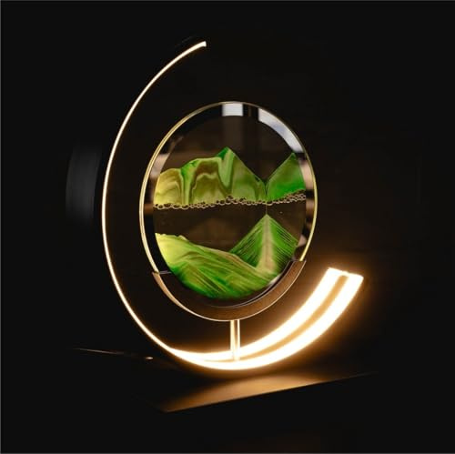 Luxus europe - Treibsand Tischlampe - Grün - Bewegte Sandkunst - Sanduhr-Lampe - Sandkunst in Glas - Schreibtischlampe - LED - Dimmbar - Industriell und modern - Nachtlicht für das Schlafzimmer