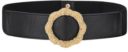 IBACO Kummerbund-Leder-Taillengürtel for Damen, modischer, Verstellbarer, breiter, elastischer Gürtel (Color : Schwarz, Size : Waist 76-90cm)