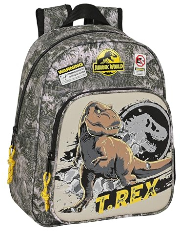 Safta JURASSIC WORLD WARNING - Mochila Escolar Infantil, Ideal para Niños de Diferentes Edades, Cómoda y Versátil, Calidad y Resistencia, 27x10x33 cm, Color Gris