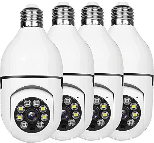 HNEJA Set di 4 telecamere di sicurezza con lampadina esterna, videocamera di sicurezza con presa di luce Wifi 2.4G, lampadina per videocamera di sicurezza all'aperto
