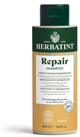 Herbatint Shampoo Repair, Shampooing Réparation Biologique - 260 ml | pour Cheveux Stressés et Abîmés | 98% Ingrédients Naturelle, avec Extraits d'Olivier, Moringa, Aloe Vera et Bétaïne de Betterave