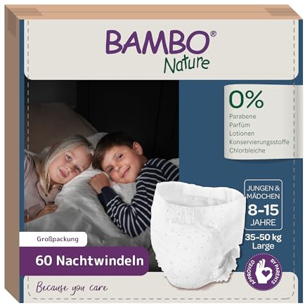 Bambo Dreamy Night Pants (8–15 años, 35‑50 kg) – Pañales pantalón nocturnos ecológicos, ultrasecantes, sin perfume, certificados Nordic Swan & FSC®