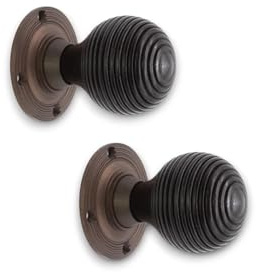 Infinity Decor Türknauf-Set aus Ebenholz, Bienenstock, 55 mm, matt, antikes Holz, geeignet für Innen- und Außentüren, 1 Paar