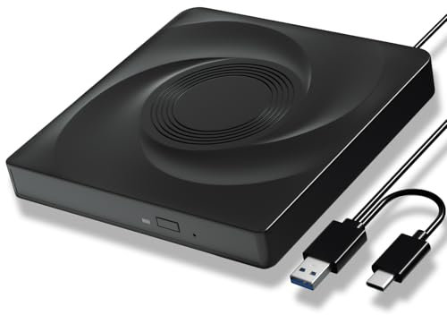 External Blu-ray Drive, USB 3.0 Type-C Slim Optical External Bluray/DVD Burner with USB 3.0 and Type-C CD/DVD Burner, 3D Blu-ray Drive, Compatible with Windows XP/7/8/10 MacBook Laptop and Desktop