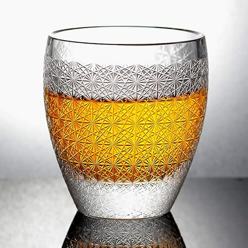 QTANZIQI Cristalería de Cristal de Roca de Lujo, Vasos de Whisky de Cristal K9 de crisantemo Transparente Cortados a Mano con Caja de Regalo, 1 ud. Silk Pillowcase