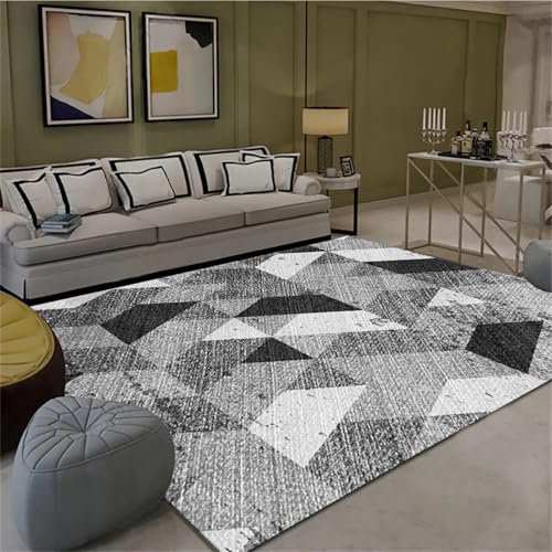 Tzvpsu Flur läufer Dauerhaft schmutzabweisend Schwarz Grau Geometrisches Design Teppich,teppichläufer kuschelteppich 180x250cm