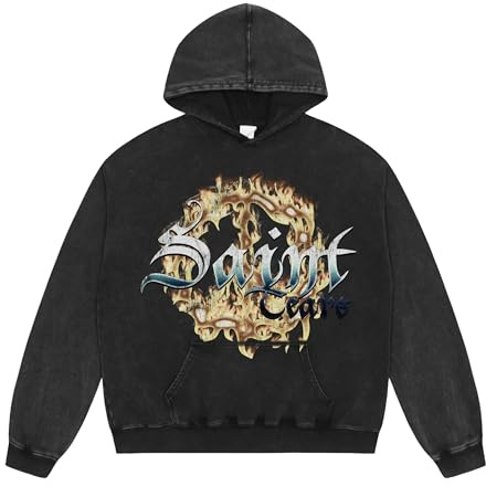 Cactus Pack Felpa con cappuccio unisex oversize con stampa grafica vintage invernale Hip Hop casual in cotone.., Nero-28, Large