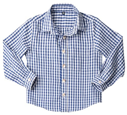 TR Martha Camicia per Bambino in Blu, Camicia a Quadri per Ragazzo, in Cotone, a Maniche Lunghe, Blu 92-140, Blu, 104