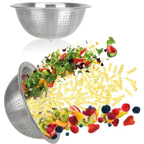 COM-FOUR® 2x kökssil av rostfritt stål - klassisk pastasil - durkslag för tvätt av frukt, grönsaker och sallad - sil - rund avtappningssil - kökstillbehör av metall (2 stycken - Ø 28cm)