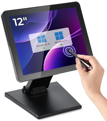 MUNBYN 12-inch POS Touchscreen Monitor, LED POS Monitor, HDMI/VGA Capacitive Screen Display, Foldable Stand for Small Business, Retail, Restaurant, Bar, No Driver Required, 2Y Protection