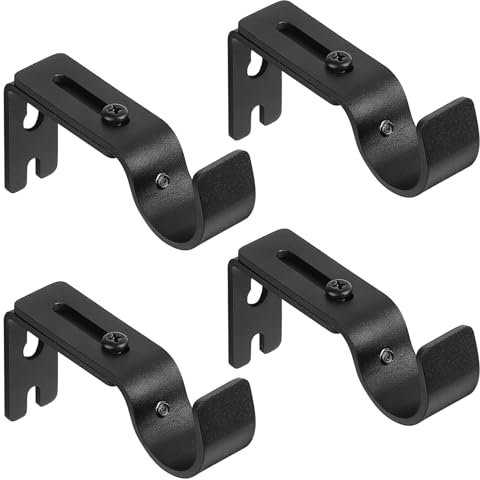 4 Pz Supporti per Bastoni Tende, Staffa Palo per Tende, Regolabili da 8,8-11,3cm Staffe per Asta di Tenda, Supporto per Bastone Tenda in Metallo Nero, Staffa da Parete Gancio per Tende Casa Ufficio