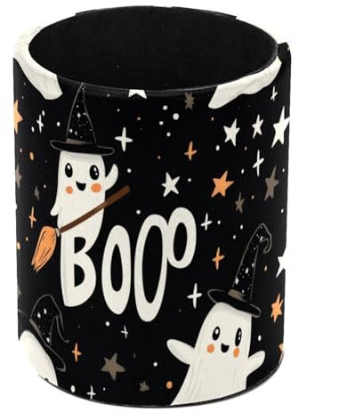 Halloween Ghost Stars Pattern Standing Pencil Case, Cute Round Pen Holder Pouch Pencil Bag Makeup Brush Boxes for School Students Office Women Teens Girls Boys
