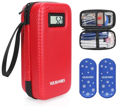 YOUSHARES Pochette Isotherme Insuline, Trousse Isotherme Insuline Medicament Voyage Affichage de la Température avec 2 Poche de Glace pour Diabetique