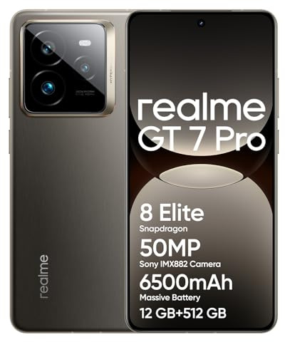 realme GT 7 Pro 5G Smartphone 12+512 GB, Procesador Snapdragon® 8 Elite,Carga SUPERVOOC de 120 WBatería Titan de 6500 mAh,IP69,Desbloqueo Submarino, Gris(no Adapter)