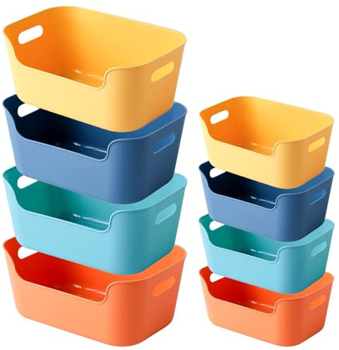 Bncxdc Plastic Storage Basket, 8PCS Storage Baskets, 4 Medium and Small Baskets for Storage, Stackable Storage Boxes for Kitchen, Plastic Storage Organizer for Cupboard, Office, Bathroom
