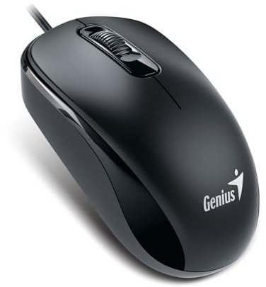 Genius DX-110 - Ratón USB tipo C Plug and Play, seguimiento óptico de 1000 DPI, 3 botones con rueda de desplazamiento, diseño ambidiestro con cable de 1,5 m, color negro