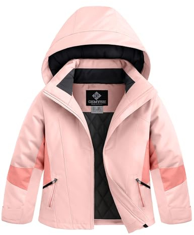 GEMYSE Girls Winter Jackets Waterproof Windpoof Ski Snow Jacket Warm Quilted Coats Kids Outerwear with Hood(Barely Pink,6/7)