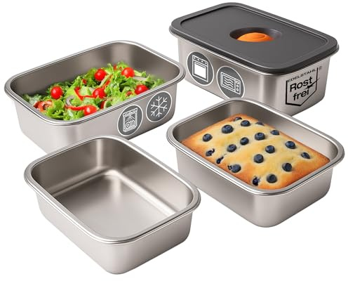 STONELINE Vakuum Behälter Set Frischhaltedosen Edelstahl mit Deckel 300/700/1.200/2.300 ml für Mikrowelle Backofen Gefrieren, Auslaufsicher BPA frei, Lebensmittelbehälter Lebensmittel Aufbewahrungsbox