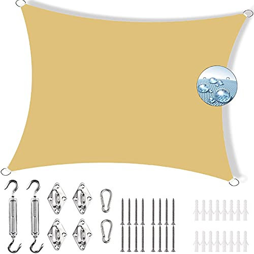 5 x 7 m wasserdichte Markise mit Montagezubehör, winddicht, staubdicht, langlebig, für Pergola, Terrasse, Garten, Terrasse, Creme
