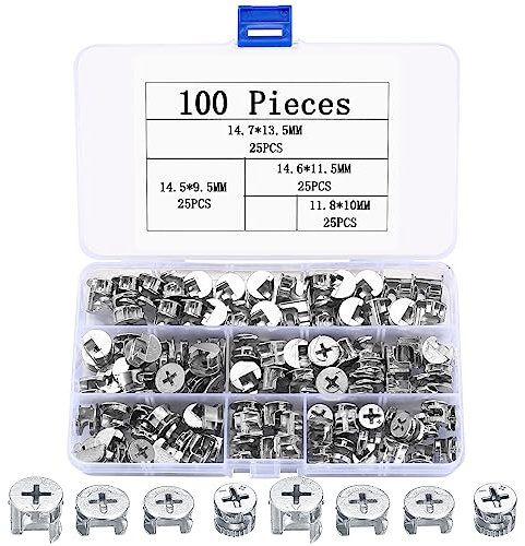 100 Pz Connettore Eccentrico Mobili, Dadi a Camme Connettori Eccentrici per Mobilis, Viti di Raccordi per Bloccaggio a Camma, Ferramenta per Mobili mobile Cassetti Armadi(4 Misure)