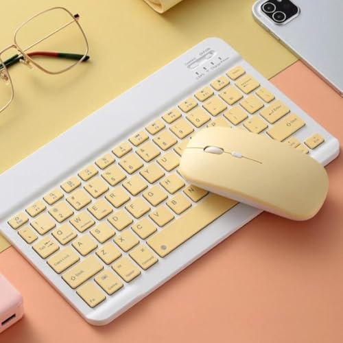 DIWUCXCA Portable Ultra-Slim Wireless Bluetooth Keyboard Rechargeable Compatible with Compatible With Korean Japanese English(10English Yellow)