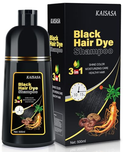 Black Hair Dye Shampoo, Hair Dye Shampoo 3 en 1 Cubre Canas, Hair Color, Champú Color Tinte Pelo Barba Champu Canas Instantáneo, Champu Tinte Canas para Hombres Mujeres (Black)