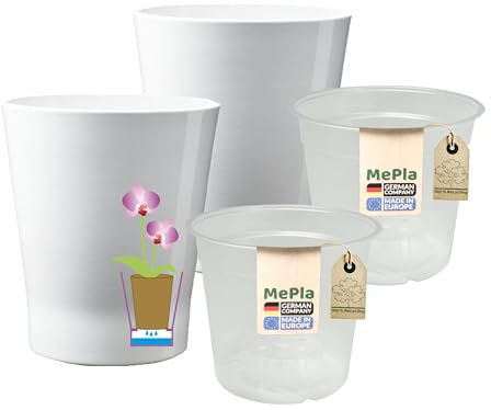 MePla - 2 pezzi – SK Soendgen - Vaso per orchidee Merina Ø 14 cm, bianco + vaso per orchidee Ø 12 cm, ambiente domestico di alta qualità