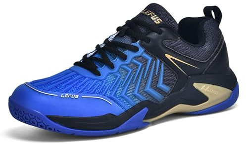 BLBK Scarpe da badminton, scarpe da squash, scarpe da palestra per diversi rivestimenti per pavimenti, comode e resistenti, scarpe da pallavolo unisex, Blu e Nero 29, 44 EU