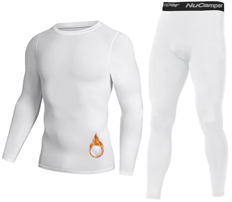 NuCamper Ropa Interior Térmica Hombre, Conjuntos térmicos para Hombres, Invierno Camiseta Térmica Hombres Manga Larga Pantalones Largos, Camisa y Pantalón de Compresión Funcional para Esquí, Ciclismo