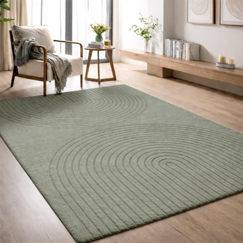 the carpet Elisa moderner Wohnzimmer Teppich, geometrisches Design, hohe Flordichte und angenehm weich, Grün, 160 x 220 cm