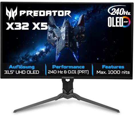 Acer Predator X 31,5 4K Gaming Monitor 80,0 cm (31,5 Zoll), OLED, 240Hz, HDR1000, 2xHDMI(2.1) + 1xDP(1.4), Lautsprecher, H?henverste (UM.JXXEE.501)