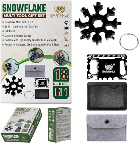 Llavero multiherramienta de copo de nieve y juego de regalo de tarjeta de crédito | Juego de herramientas de bolsillo 33 en 1 para viajes, camping y uso diario | Herramientas de acero inoxidable para