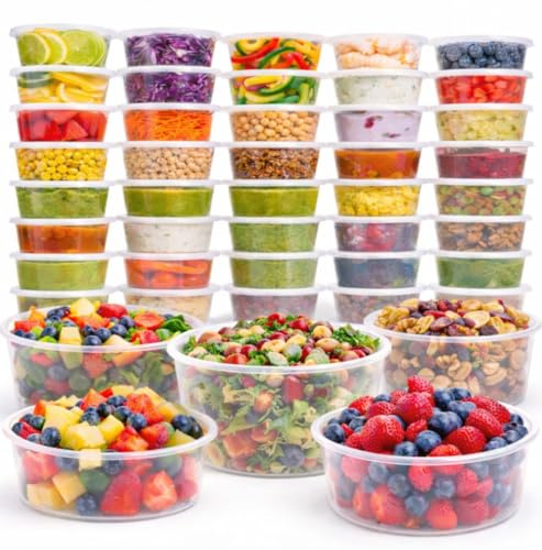 1ABOVE Round Plastic Food Containers with Lids – Reusable Leakproof BPA-Free Meal Prep Storage, Microwave, Freezer & Dishwasher Safe (50, 300ml)