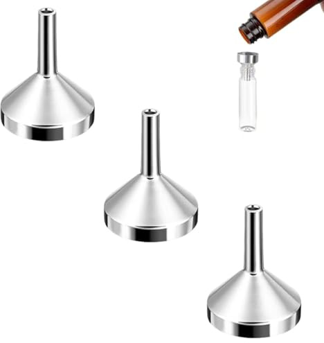 3PCS Small Funnel Set, Silver Aluminium Mini Funnels, 2.5cm Mouth Diameter, Stainless Steel for Liquids, Powders, Oils, Perfume & Jam Filling, for Kitchen & Home Use