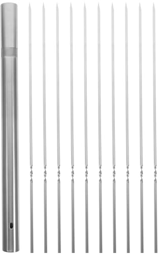 FOMIYES Set Spiedini Piatti per Barbecue in Acciaio Inossidabile 35 Cm, 40 Pezzi con Tubo di Stoccaggio, Riutilizzabili per Carne e Verdure, Adatti per Campeggio, Picnic e Feste