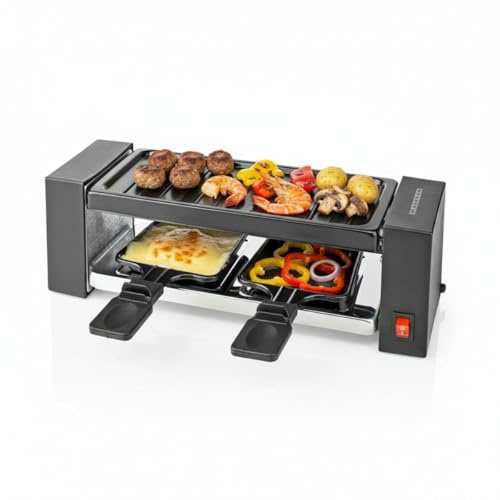 Melissa Mini Raclette Grill Set for 2 People, 23x10cm Removable Grill Plate, Non-Stick Coating, with Pans & Spatulas