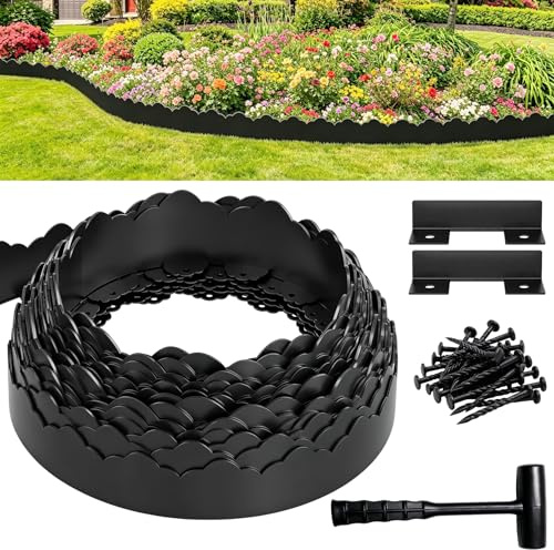 Flexible Rasenkante Kunststoff 10m x 10cm, Beeteinfassung Rund, Schwarz
