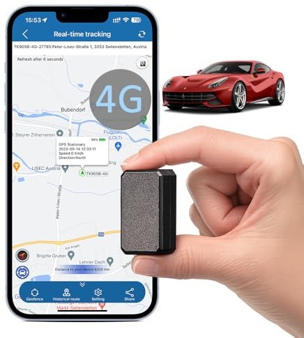 Mini Traceur GPS 4G pour Voiture Moto Vélo, Suivi en Temps Réel Via Application iOS et Android sans Abonnement, Localisateur Étanche avec Aimant, Traqueur GPS pour Enfants, Bagages et Animaux TK901